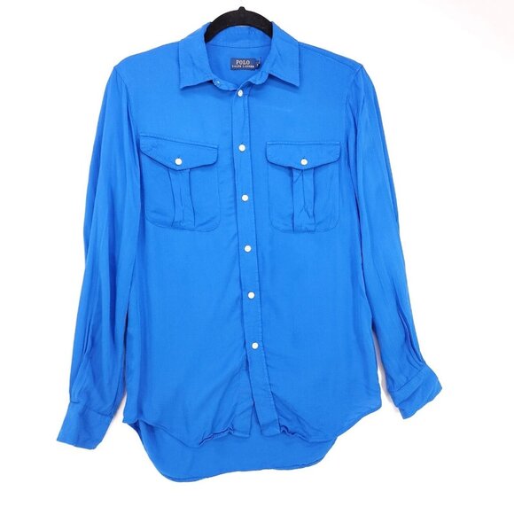 Polo Ralph Lauren Button Up Shirt women's Small Long Sleeve Blue Pockets - Picture 1 of 10